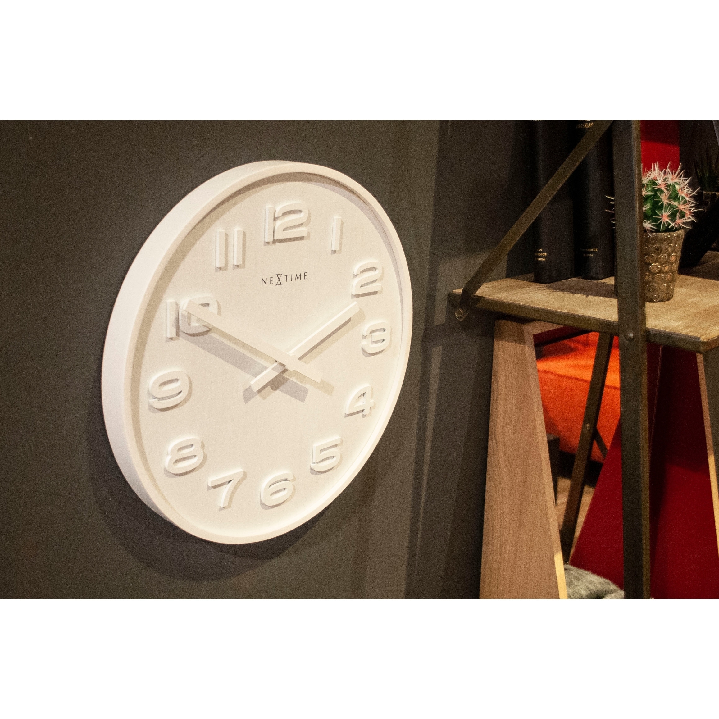 Unek Goods NeXtime Wood Wood Big Wall Clock, Round, White, Battery
