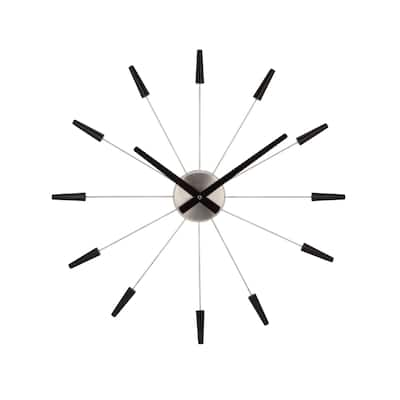 Unek Goods NeXtime Spoke Wall Clock, Plastic and Metal, Black, Round, Battery Operated