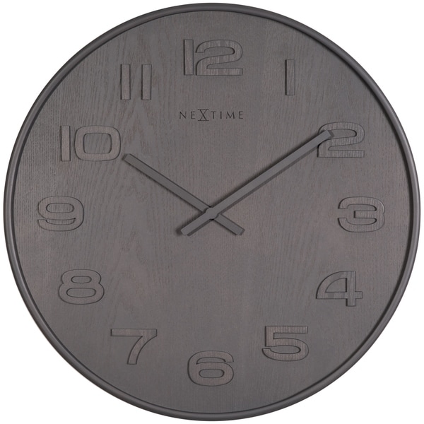 Unek Goods NeXtime Wood Wood Wall Clock, Medium Round, Grey, Battery Operated