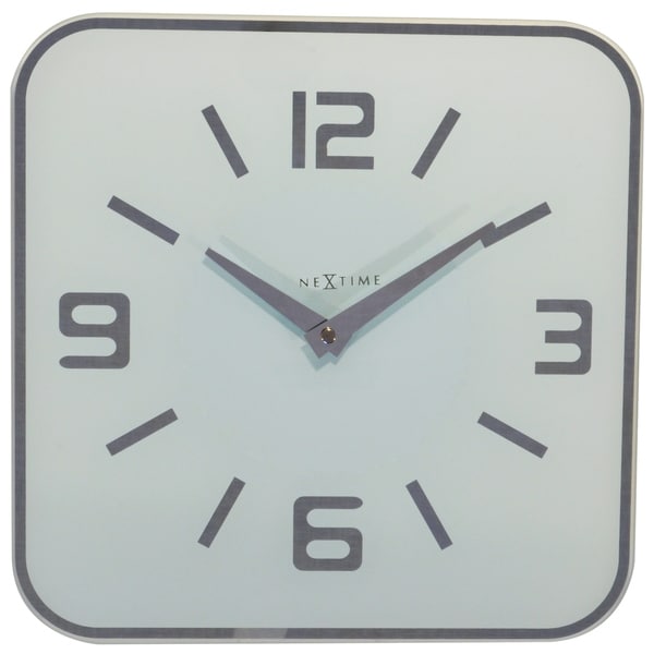 Unek Goods NeXtime Shoko Wall Clock, Square, Glass, White, Battery Operated