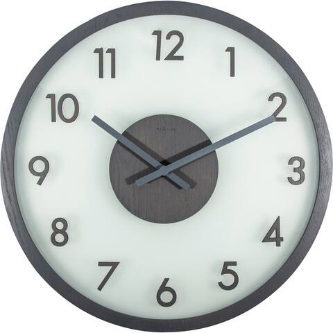 Unek Goods NeXtime Frosted Glass and Wood Wall Clock, Round, Grey, Battery Operated