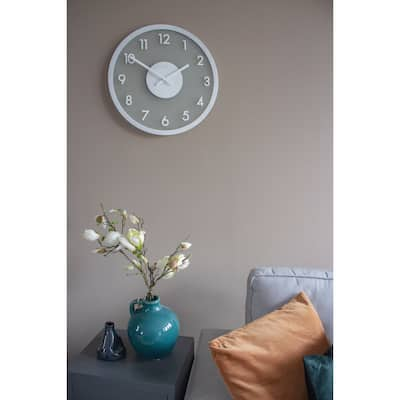 Unek Goods NeXtime Frosted Glass and Wood Wall Clock, Round, White, Battery Operated