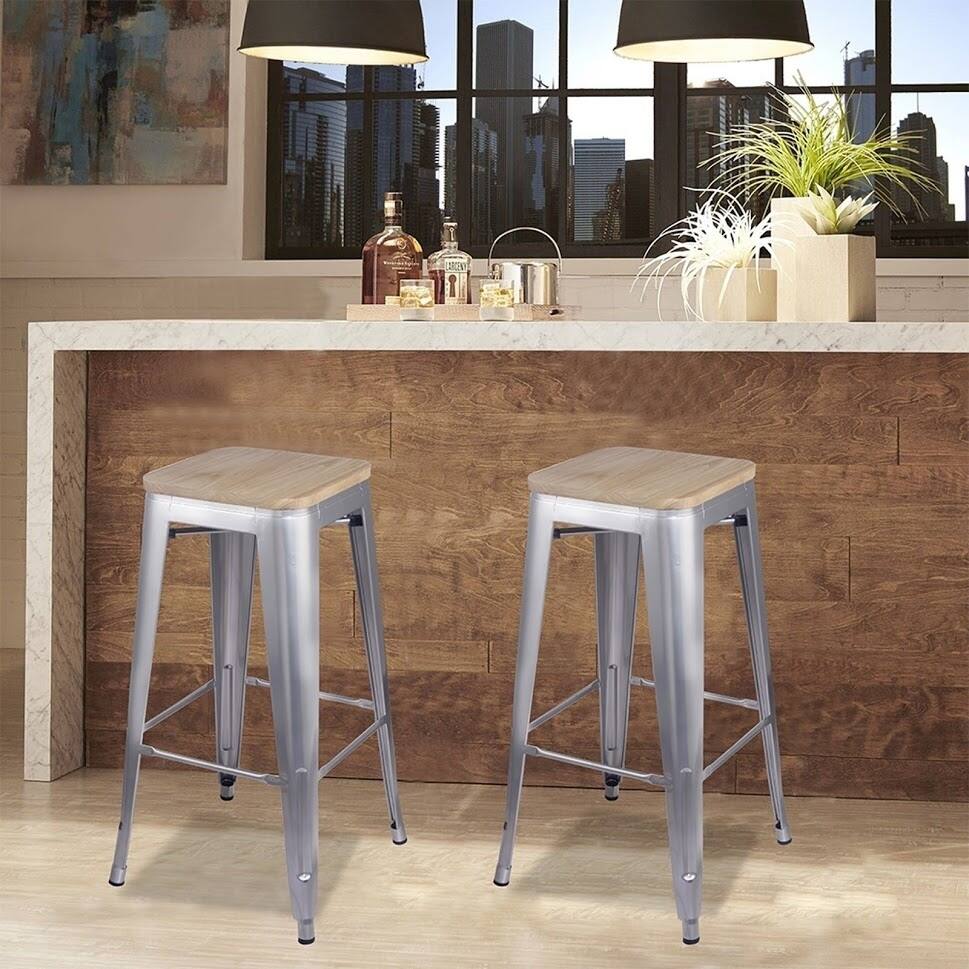 Artdeco Home Temecula 30" Metal Bar Stool with Wooden Seat (Set of 4)