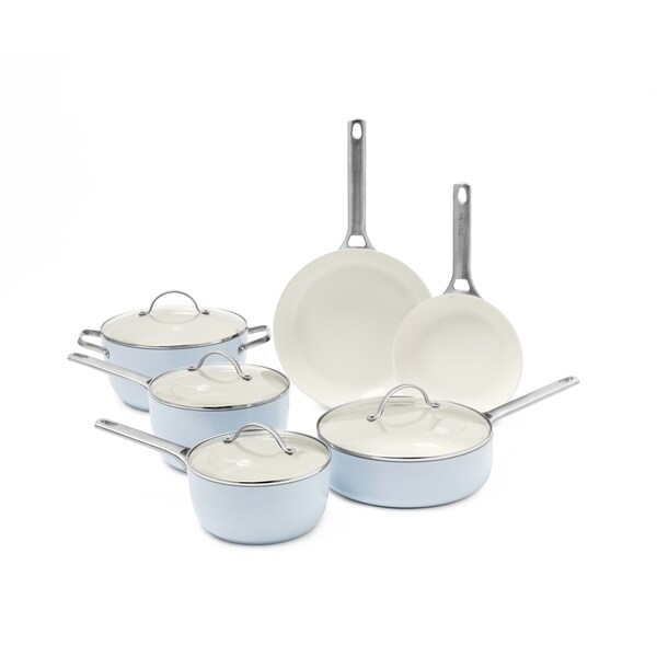 9 Pieces GreenPan Mayflower Ceramic Non-Stick Cookware Set Sky Blue
