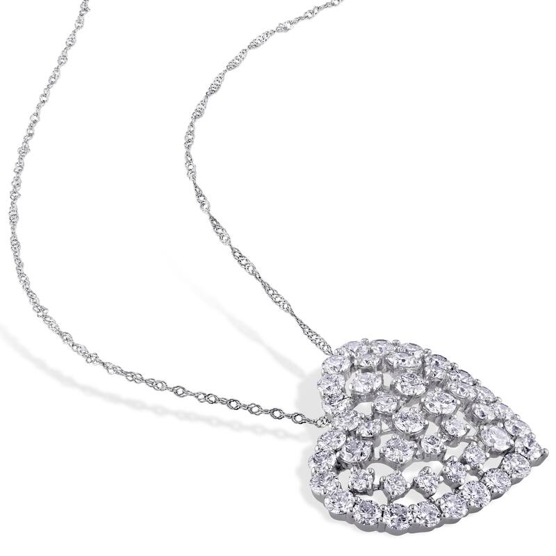 Miadora 14k White Gold 3ct TDW Diamond Heart Clustered Necklace