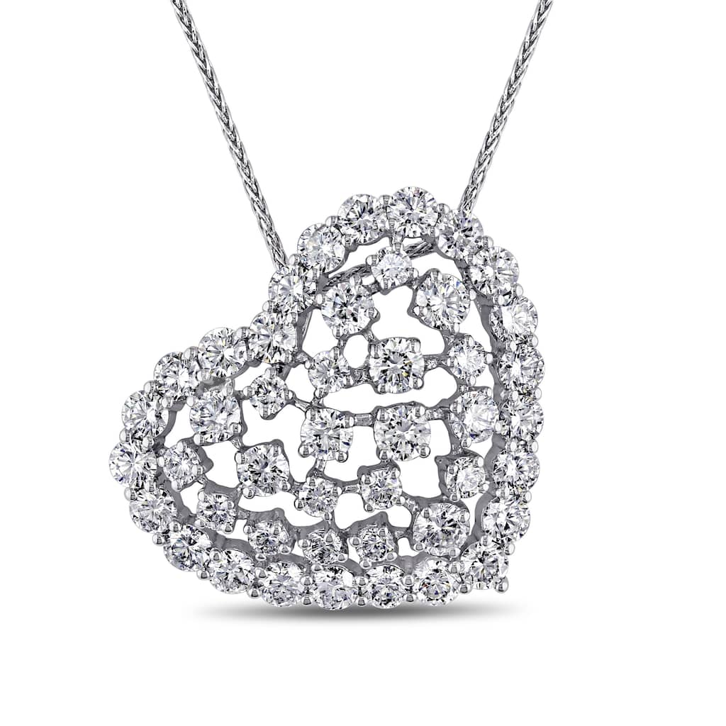Miadora 14k White Gold 3ct TDW Diamond Heart Clustered Necklace