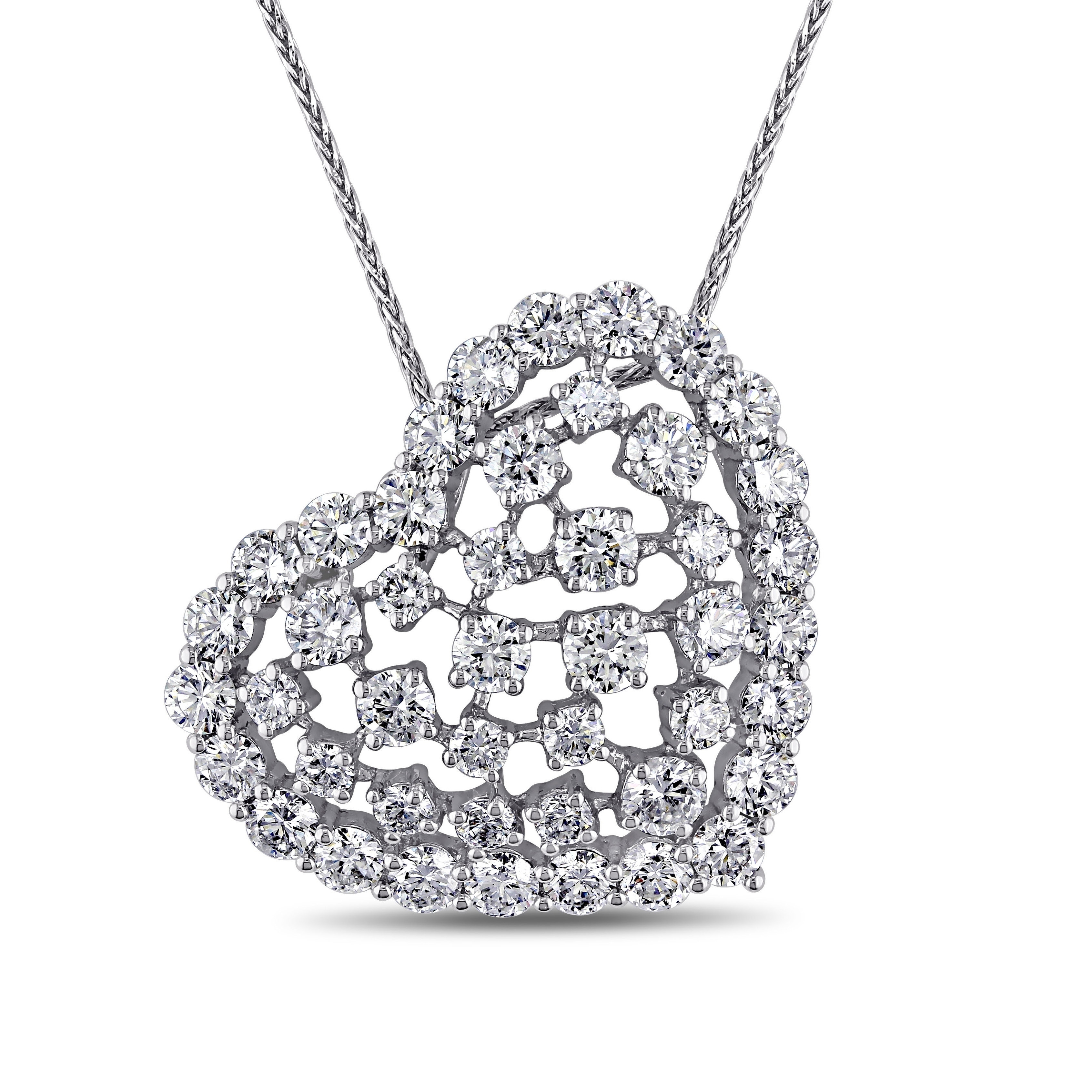 Miadora 14k White Gold 3ct TDW Diamond Heart Clustered Necklace