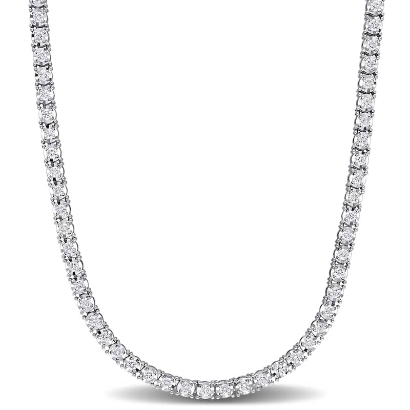 Miadora 14k White Gold 7 1/10ct TDW Diamond Tennis Necklace