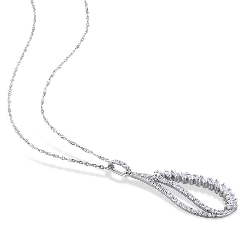 Miadora 14k White Gold 5/8ct TDW Baguette and Round-cut Diamond Abstract Drop Necklace