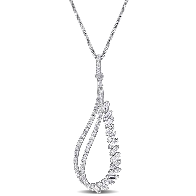Miadora 14k White Gold 5/8ct TDW Baguette and Round-cut Diamond Abstract Drop Necklace