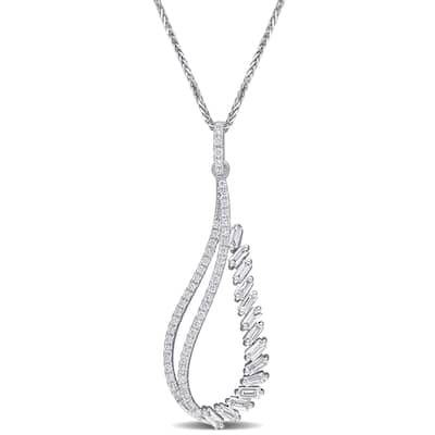 Miadora 14k White Gold 5/8ct TDW Baguette and Round-cut Diamond Abstract Drop Necklace