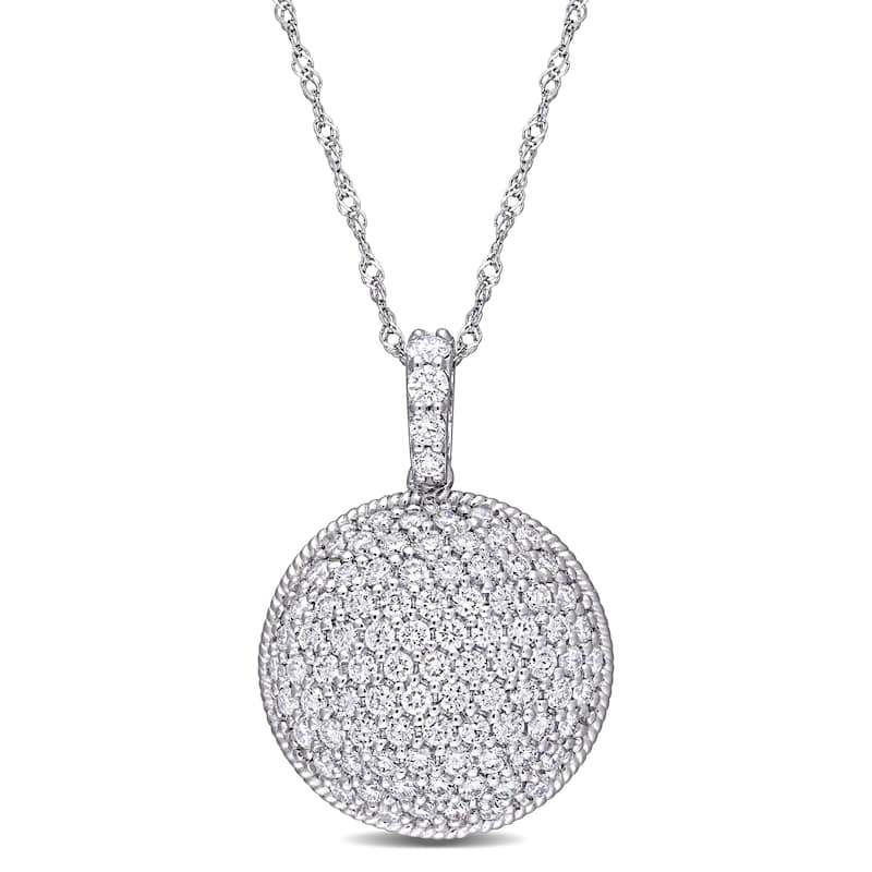 Miadora 14k White Gold 1 1/8ct TDW Diamond Circle Clustered Drop Necklace