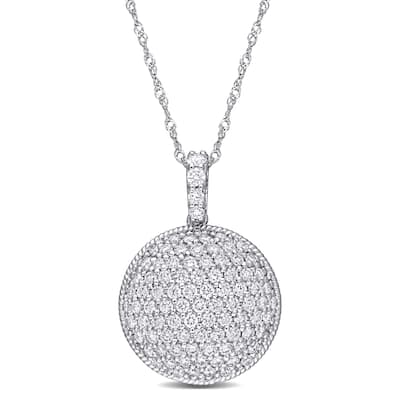 Miadora 14k White Gold 1 1/8ct TDW Diamond Circle Clustered Drop Necklace