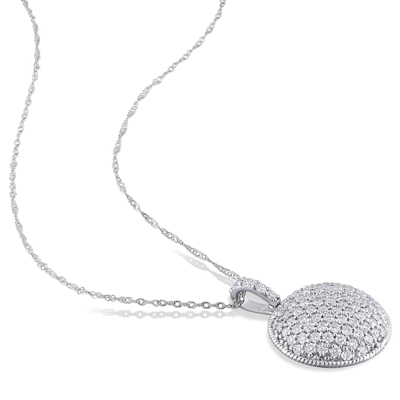 Miadora 14k White Gold 1 1/8ct TDW Diamond Circle Clustered Drop Necklace