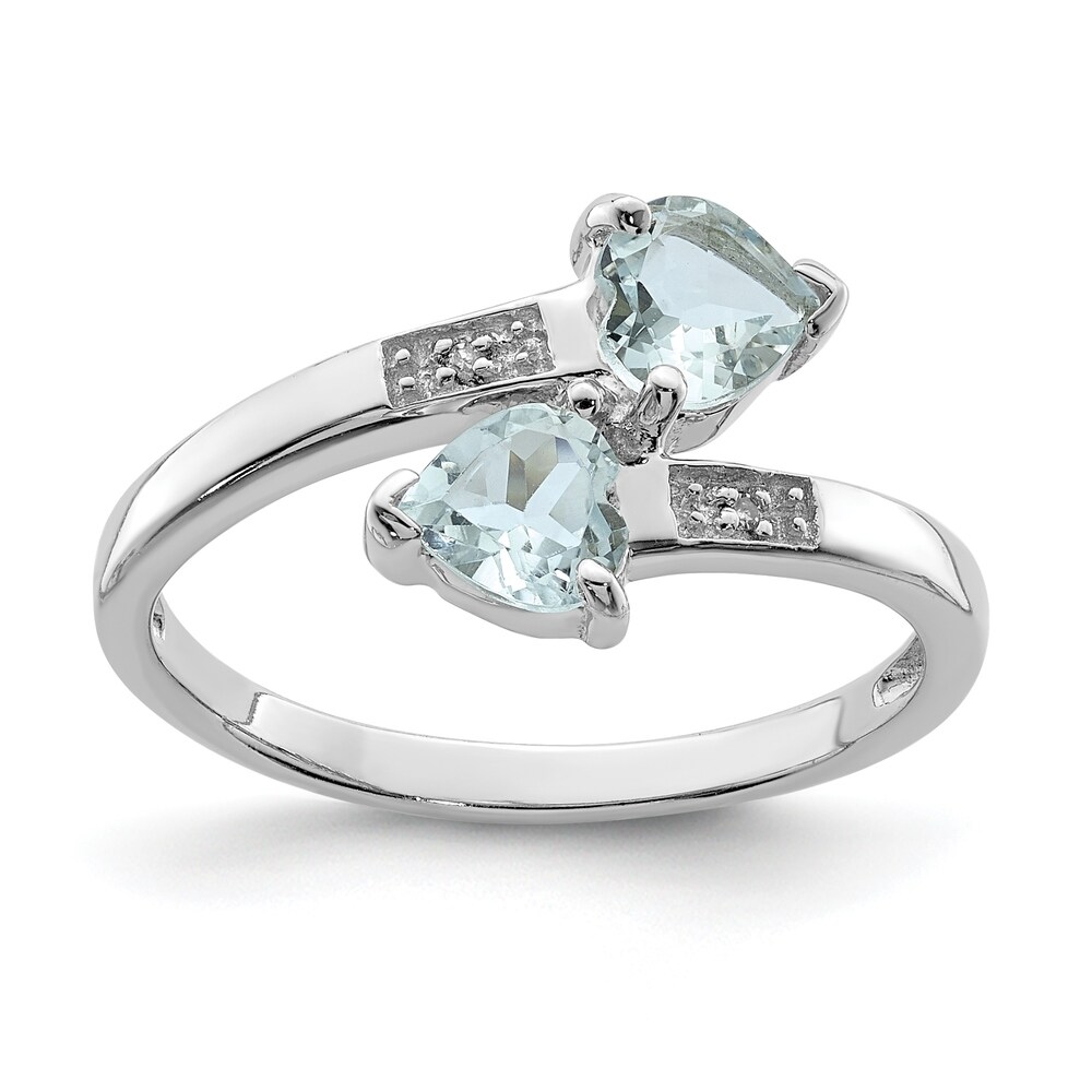 Sterling Silver Rhodium Plated Dia /& Aquamarine Heart Pendant