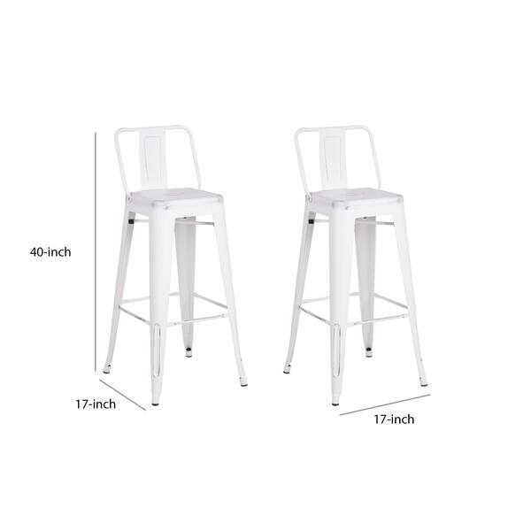 Bucket Back Metal Frame Barstool, Set of 2, Distressed White Bed Bath