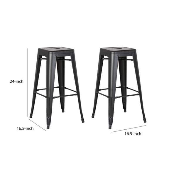 Square Wooden Counter Stool with Metal Peg Legs, Set of 2, Distressed