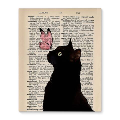 BLACK CAT PINK BUTTERFLY VINTAGE Canvas Art by Kavka Designs