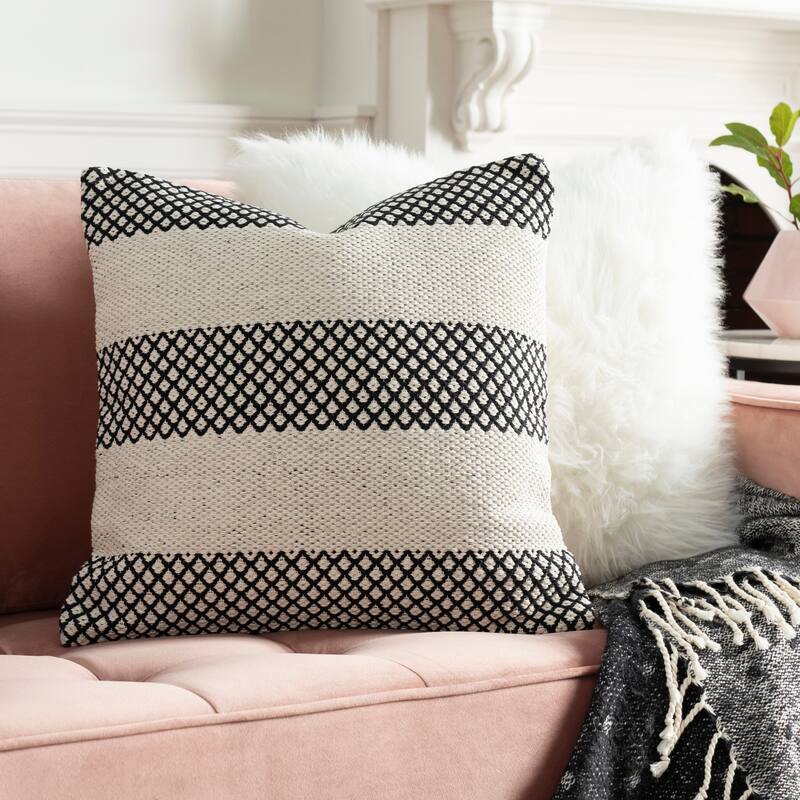 Livabliss Renna Farmhouse Black/ Ivory Striped 20-inch Throw Pillow - Feather Down