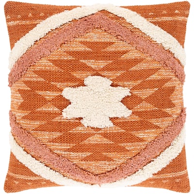Katherine Orange & Cream Boho Shag Throw Pillow