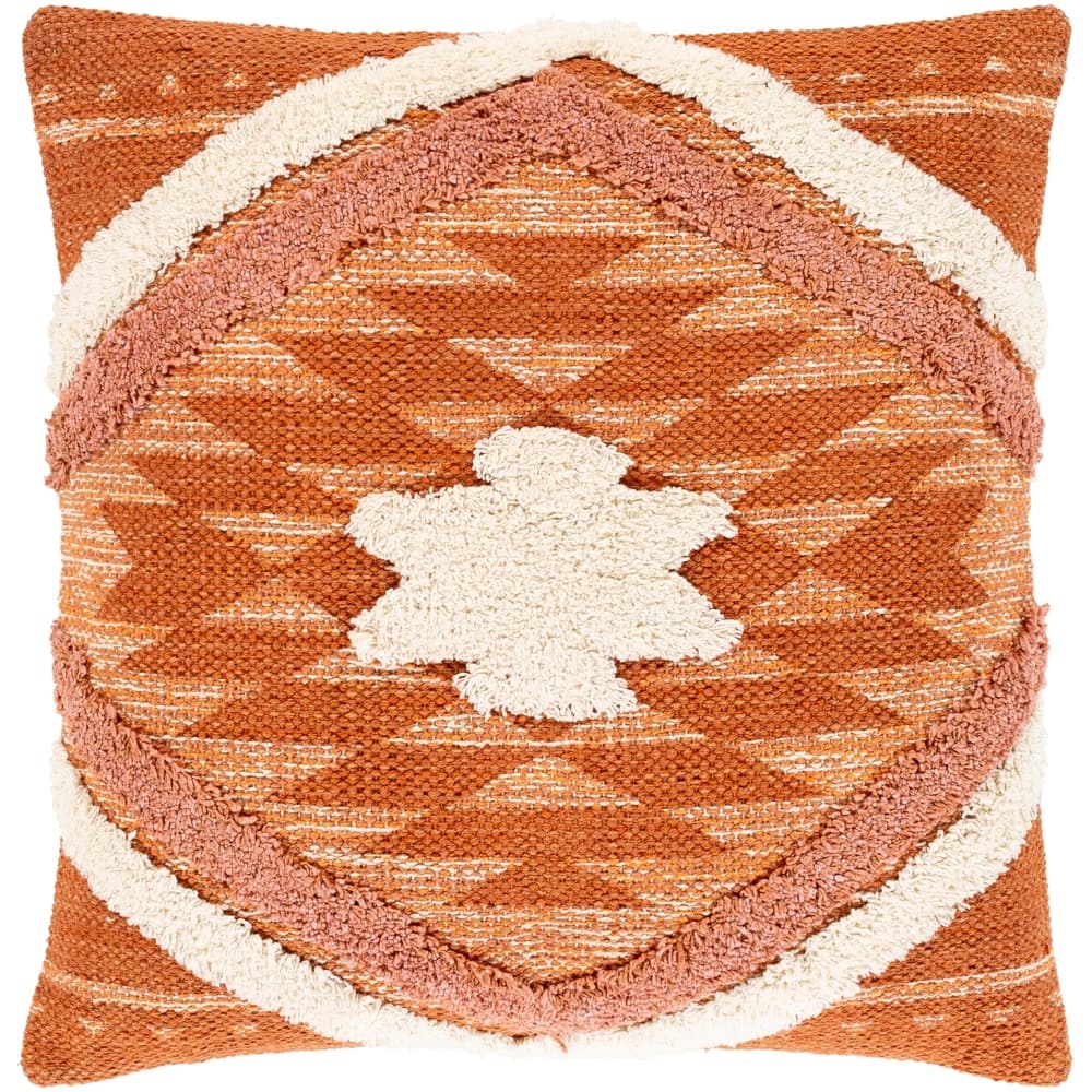 Katherine Orange & Cream Boho Shag Throw Pillow