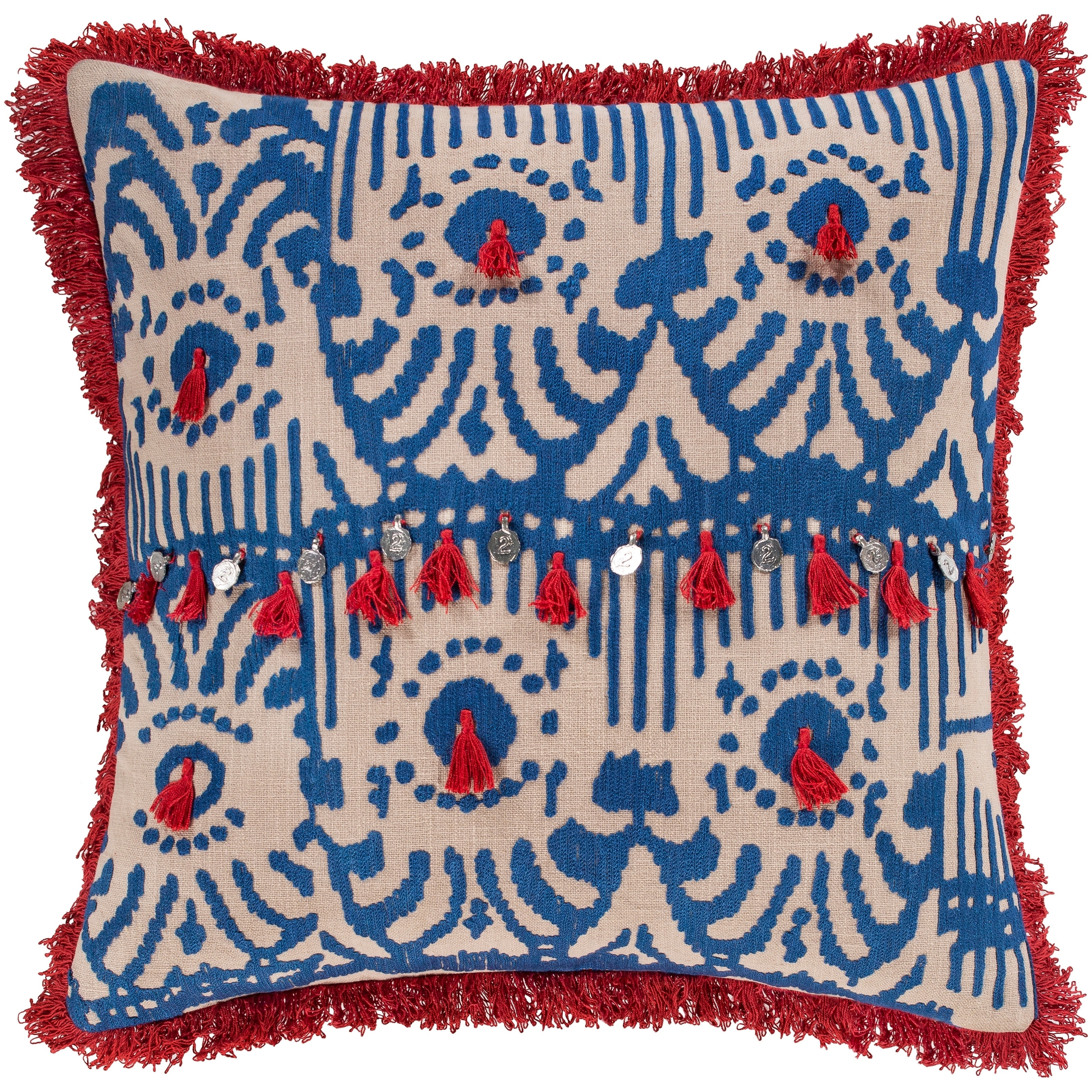 Ikat Red and Blue Throw Pillow 