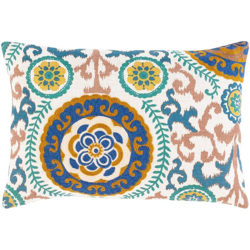 Artistic Weavers Tiro Embroidered Mandala 14x20-inch Lumbar Throw Pillow - Feather Down - Emerald