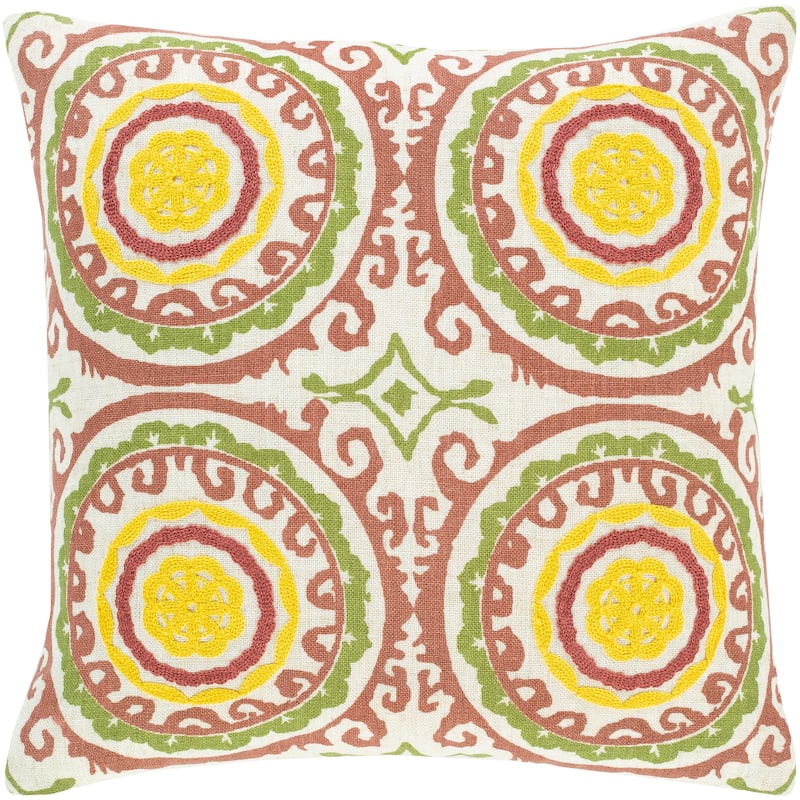 Artistic Weavers Tiro Embroidered Medallion 18-inch Throw Pillow - Cover Only - Bright Yellow