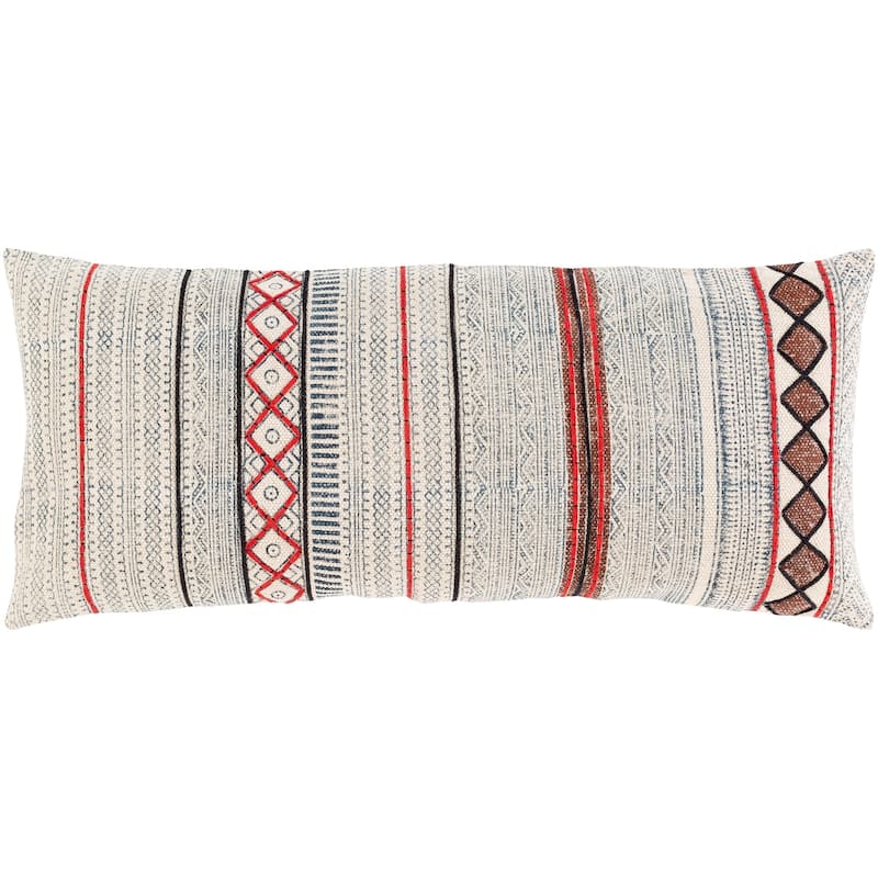 Livabliss Zillah Ivory Block Print 14x32-inch Lumbar Throw Pillow - Cover Only
