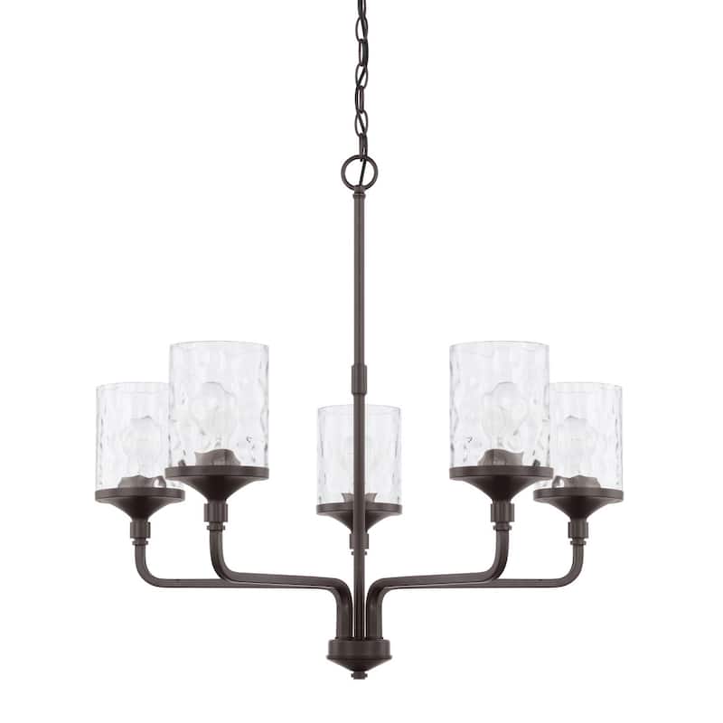 Colton Mid-century Modern Water Glass/ Metal 5-light Chandelier - Bronze