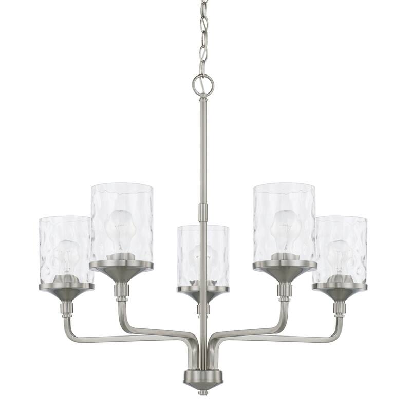 Colton Mid-century Modern Water Glass/ Metal 5-light Chandelier - Brushed Nickel