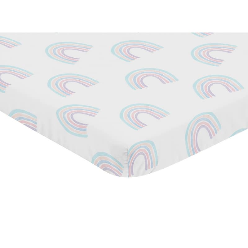 Pastel Rainbow Collection Baby Girl Fitted Mini Portable Crib Sheet - Blush Pink Purple Teal Blue White