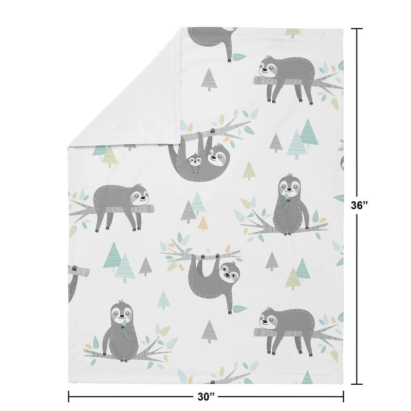Blue Sloth Boy Girl Baby Receiving Security Swaddle Blanket - Turquoise Grey Green Jungle Botanical Leaf
