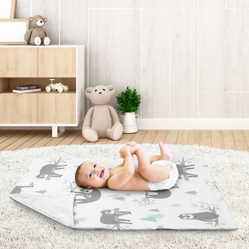 Blue Sloth Boy Girl Baby Receiving Security Swaddle Blanket - Turquoise Grey Green Jungle Botanical Leaf