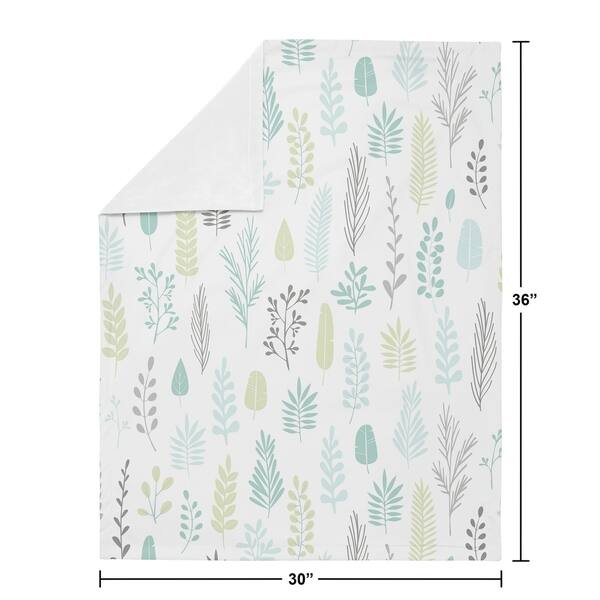 Blue Leaf Boy Girl Baby Receiving Security Swaddle Blanket - Turquoise Grey Green Tropical Botanical Jungle