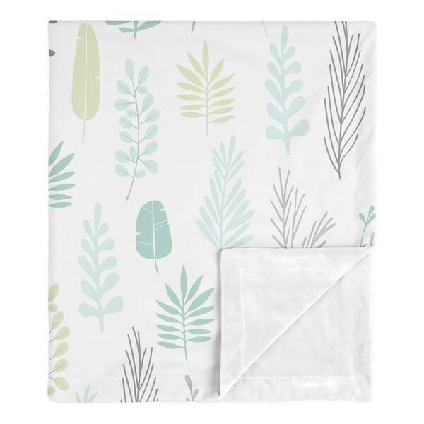 slide 2 of 5, Blue Leaf Boy Girl Baby Receiving Security Swaddle Blanket - Turquoise Grey Green Tropical Botanical Jungle