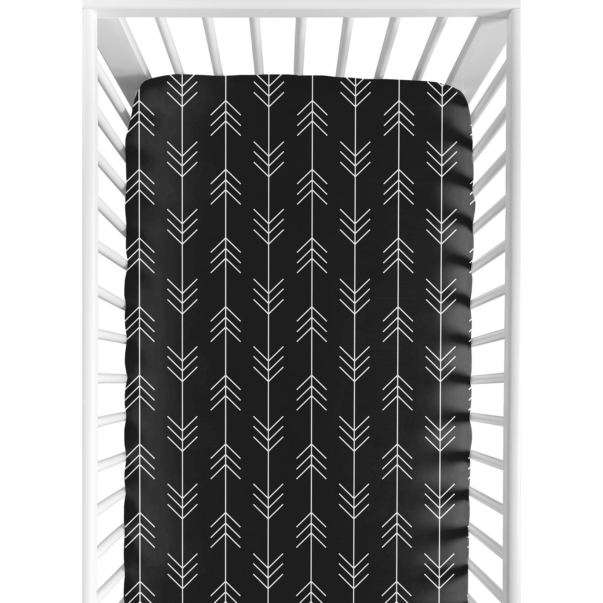black and white crib sheet