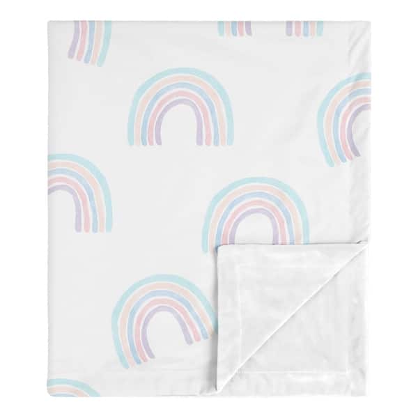 slide 2 of 5, Pastel Rainbow Collection Girl Baby Receiving Security Swaddle Blanket - Blush Pink Purple Teal Blue White