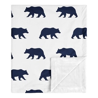 Woodland Bear Collection Boy Baby Receiving Security Swaddle Blanket - Navy Blue and White