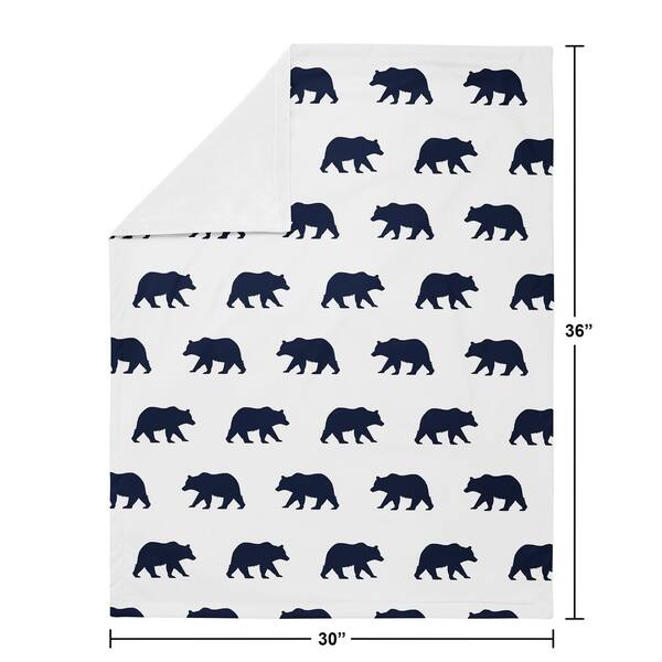 Woodland Bear Collection Boy Baby Receiving Security Swaddle Blanket - Navy Blue and White