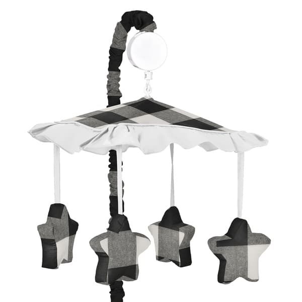 slide 1 of 1, Buffalo Plaid Collection Boy or Girl Musical Crib Mobile - Black and White Check Rustic Woodland Flannel