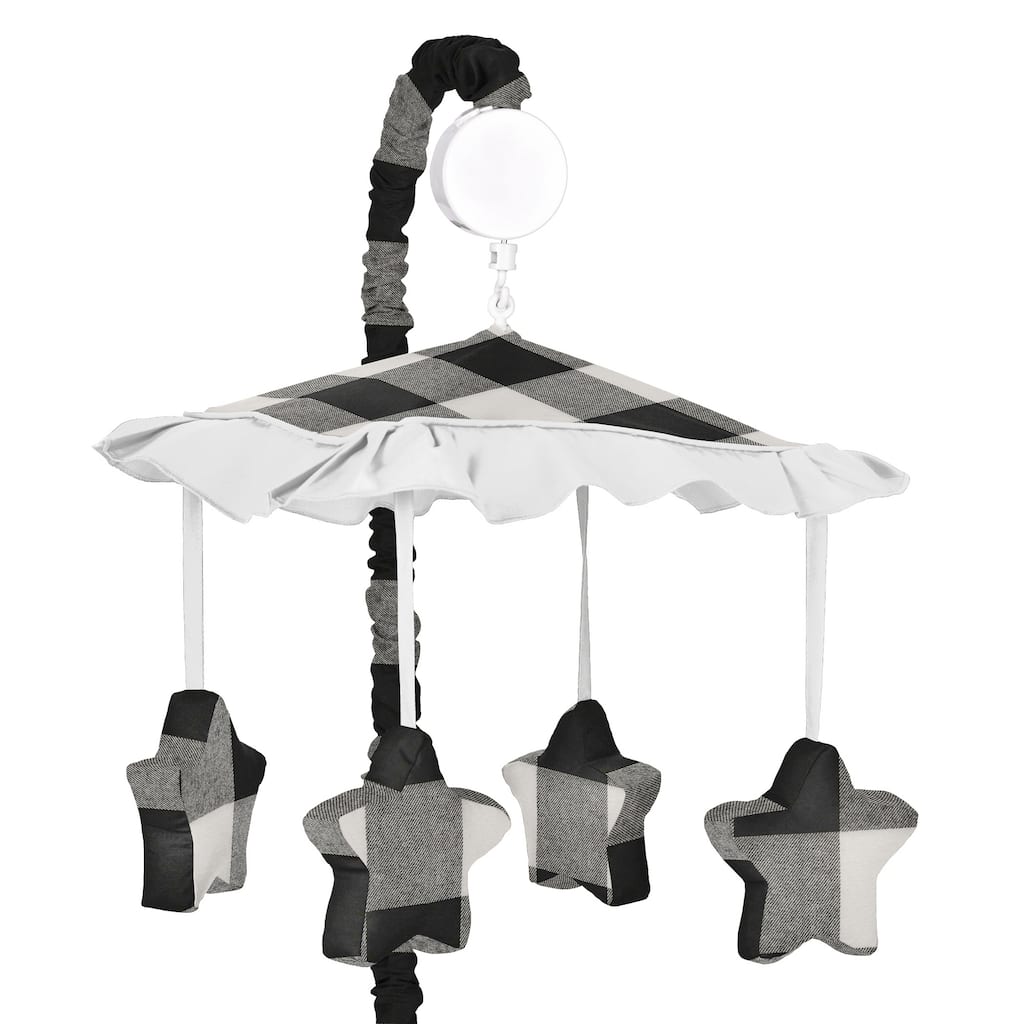 Buffalo Plaid Collection Boy or Girl Musical Crib Mobile - Black and White Check Rustic Woodland Flannel
