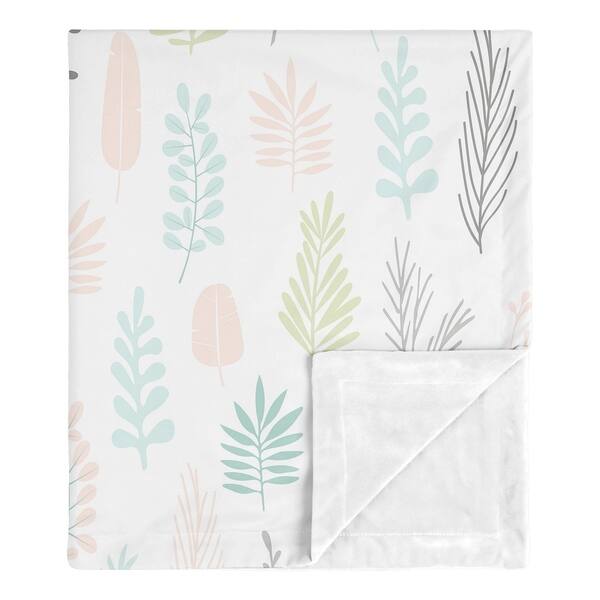 slide 2 of 5, Pink Leaf Girl Baby Receiving Security Swaddle Blanket - Blush Turquoise Grey Green Tropical Jungle Sloth