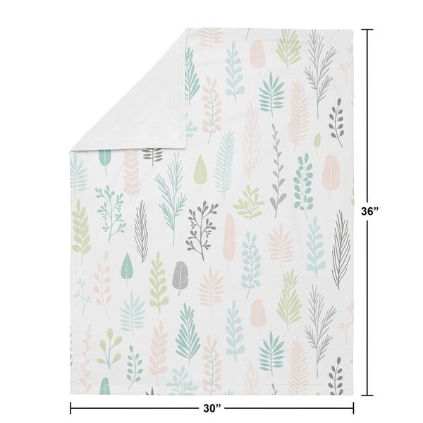 Pink Leaf Girl Baby Receiving Security Swaddle Blanket - Blush Turquoise Grey Green Tropical Jungle Sloth