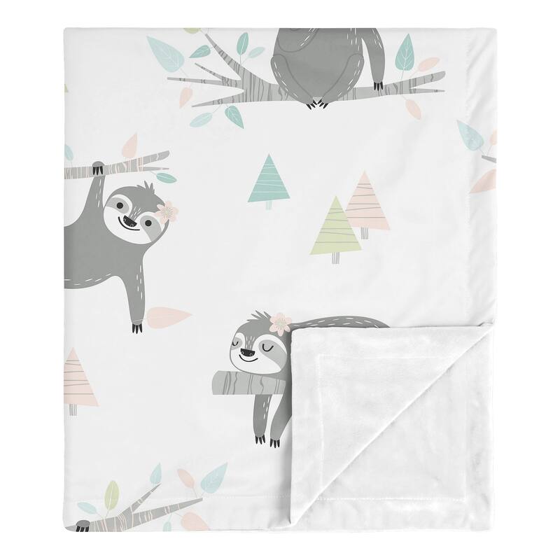 Pink Sloth Girl Baby Receiving Security Swaddle Blanket - Blush Turquoise Grey Green Jungle Botanical Leaf