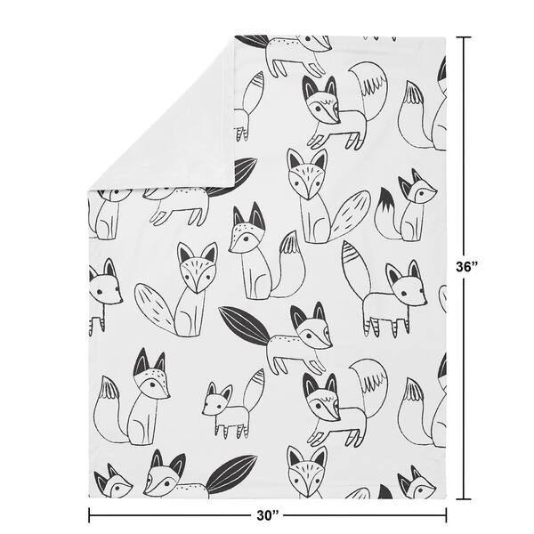 Fox Collection Boy or Girl Baby Receiving Security Swaddle Blanket - Black and White