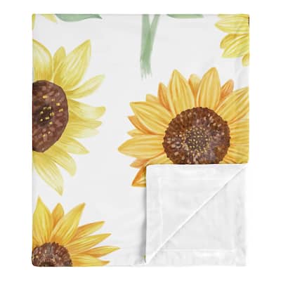 Sunflower Girl Baby Receiving Security Swaddle Blanket - Yellow Green White Farmhouse Watercolor Flower