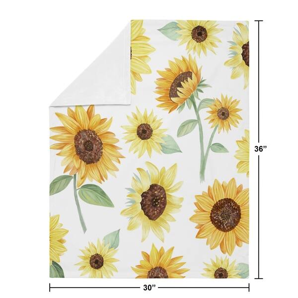 Sunflower Girl Baby Receiving Security Swaddle Blanket - Yellow Green White Farmhouse Watercolor Flower