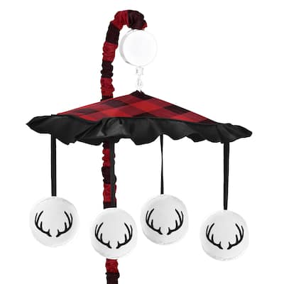 Woodland Buffalo Plaid Collection Boy Musical Crib Mobile - Red and Black Rustic Country Deer Lumberjack