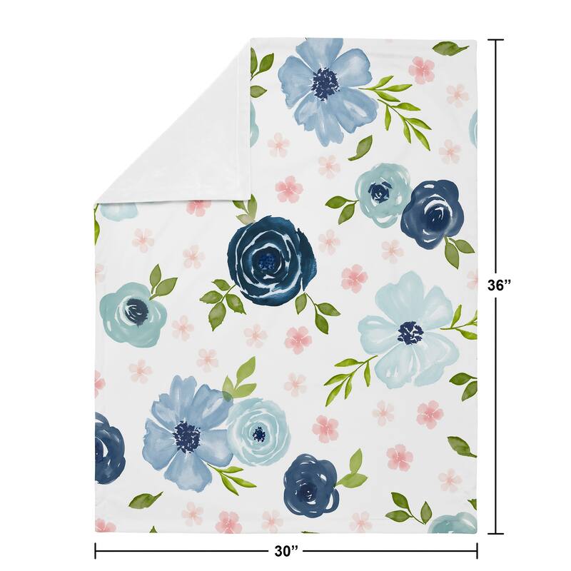 Navy Blue Pink Watercolor Floral Girl Baby Receiving Security Swaddle Blanket - Blush Green Shabby Chic Rose